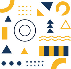 Modern geometric abstract background featuring bold yellow and navy shapes arranged in a dynamic artistic pattern