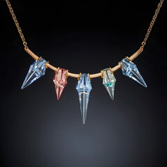 A captivating close-up of an elegant, gem-encrusted necklace, shimmering with intricate detail and timeless beauty. This exquisite piece of jewelry, with its vibrant colors and refined craftsmanship.