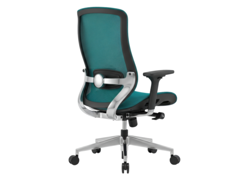 Isolated teal office chair, adjustable ergonomic seating for computer desk, no background