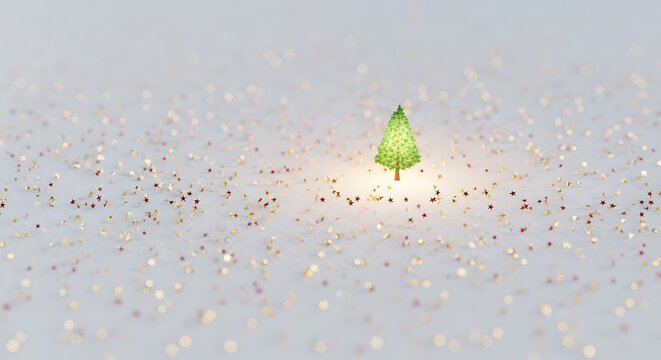 Festive Christmas Tree with Sparkly Gold Glitter Background Celebration Theme