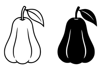 Vector illustration of water apple, black and white, outline and silhouette