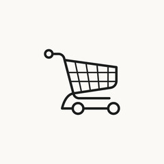 This minimalist shopping cart silhouette icon represents commerce, retail activity, and the purchasing process. Its clean, simple lines make it a universal symbol for online shopping, checkout pages, 