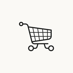 This minimalist shopping cart silhouette icon represents commerce, retail activity, and the purchasing process. Its clean, simple lines make it a universal symbol for online shopping, checkout pages, 