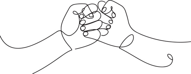 Continuous one line drawing of bro fist bump or pound lineart hands. Concept of brother giving a punch, Man and woman`s clenched fists bump. one line Icon drawing