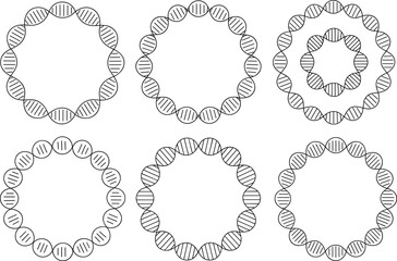 Circular DNA segment illustration set, stylized helix pattern, molecular biology concept, genetic structure vector, symmetrical ring design, scientific diagram, genome art