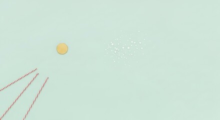 Minimalist background of scattered dots straw and coin on pastel surface