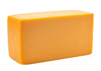 Isolated block of cheddar cheese on a plain setting, a staple food in a kitchen pantry