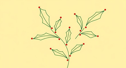 Minimalist Festive Holly Branch Illustration for Christmas and Holiday Season