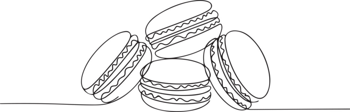 Macaroon one line drawing vector, Continuous one line drawing of colorful French macaroons isolated. Hand drawn macarons minimal design art. one line Icon drawing - Powered by Adobe