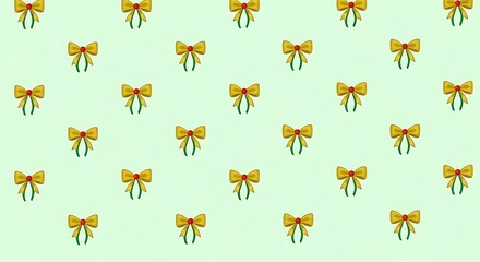 Seamless pattern featuring golden bows and red accents for festive designs