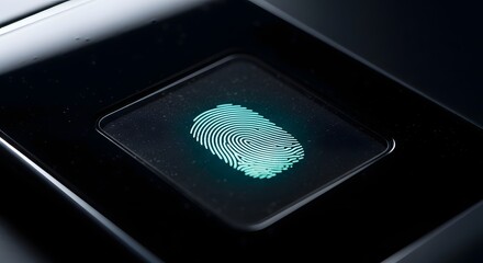 Close-up of a fingerprint sensor with minimal lighting.