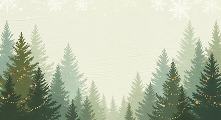 Winter Forest Background with Christmas Lights and Snowflakes Illustration