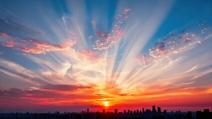 Vibrant Sunset Abstract Sky Landscape with Bright Colors and Free Flying Background, Ideal for Natural Wallpaper and Creative Design
