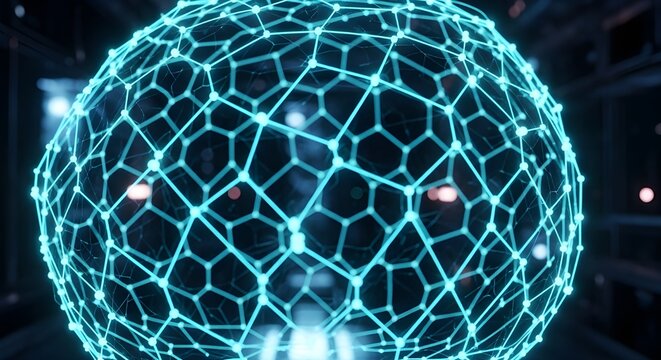 Complex Hexagonal Wireframe Bioluminescent Cyan Net Pattern