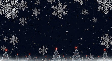 Winter Wonderland Christmas Background with Snowflakes Stars and Christmas Trees