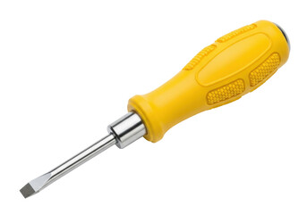 Isolated yellow handled flathead screwdriver for home repair tool equipment close-up shot