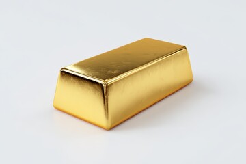 A 3D render of a single heavy gold bullion bar. Isolated on a plain white background. Concept of wealth, reserve, asset, and investment.