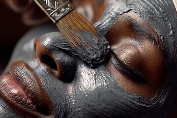 Indulge in radiant skin with a luxurious mud mask treatment applied with a fine brush for a revitalizing at-home spa experience that enhances natural beauty