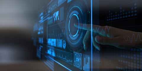 Interactive Digital Dashboard with Data Visualization Template for Business and Technology.