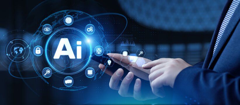 Artificial Intelligence Technology and Digital Transformation Interface Projected on Virtual Screen. - Powered by Adobe