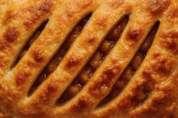 Flaky Strudel Pastry Close-Up with Warm Golden Layers. Dessert, food, pastry, sweet, bakery, traditional