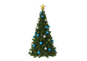Isolated Christmas tree with star and ornaments, seasonal decoration, festive winter holidays