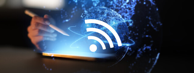 Wireless Connectivity and Global Communication Network Illustrated on a Digital Interface