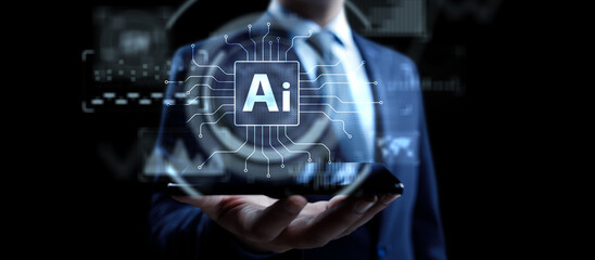 Artificial Intelligence Technology and Global Business Strategy Concept with Digital Interface.