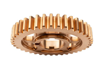 Isolated cogwheel close-up, industrial component of a mechanical gearbox, precision gear