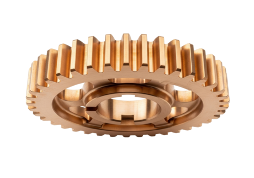 Isolated cogwheel close-up, industrial component of a mechanical gearbox, precision gear