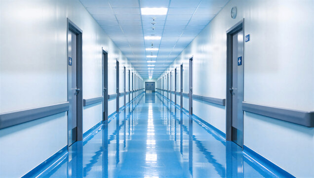 Exploring a silent hospital corridor modern healthcare facility photo clean environment wide angle tranquility