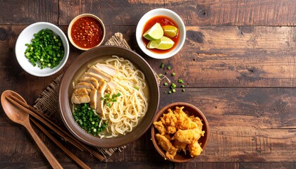 Asian cuisine noodles with various ingredients