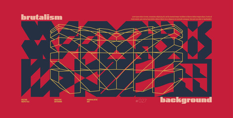 Symmetrical trendy colorful modernism artwork banner in brutalism aesthetics, Abstract vector geometric background, tech shapes and lines composition, cyberpunk y2k gaming futuristic pattern