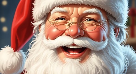 ,"Santa Claus Smiling in Festive Christmas Scene