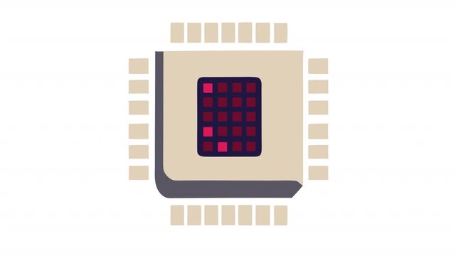Microchip icon. Electronics animation, alpha channel. Cartoon
