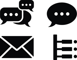Black communication icons speech bubble envelope and list