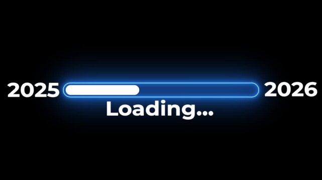 New year 2026 loading bar animation Year changing from 2025 to 2026.Loading bar from 2025 to 2026 new year transfer animation.Advance happy new year.