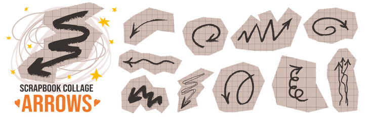 Scrapbook paper bundle with comic doodle arrows and cutout collage.