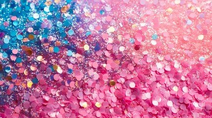 Sparkling pink and blue glitter shimmers in the light, creating a bright backdrop for festive invitations.