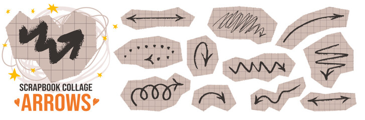 Doodle craft set with checkered paper and scribble arrow cutouts.