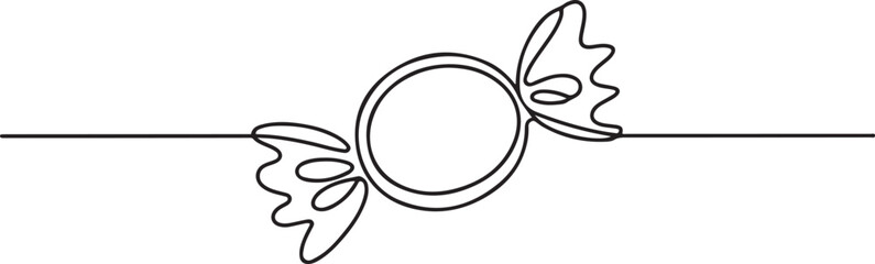 Candy in one continuous line drawing, . Contour icon. Doodle vector illustration. One continuous line illustration of a candy. one line Icon drawing