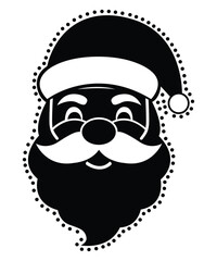 Smiling Santa Claus Face Silhouette Monochrome Christmas Vector Illustration