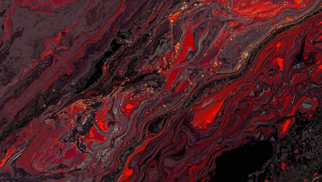 High Contrast Red and Black Liquid Marble Surface