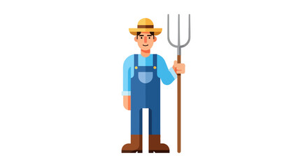 A flat illustration of a farmer holding a pitchfork