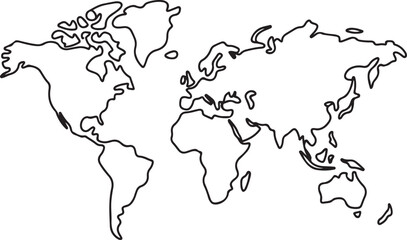 World map. Outline silhouette vector illustration. one line Icon drawing