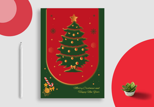 Christmas And New Year Poster With Paper Cut Design Layout