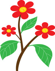 red flowers, floral clipart, cartoon flower, flat design, botanical illustration, kids art, cute flower graphic, nature clipart, colorful plant, floral drawing, vector style flower, spring flower, dec