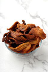 Traditional Indonesian snack: crispy chips crafted from kepok bananas