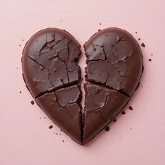 Broken chocolate heart carefully glued together, soft pastel tones.