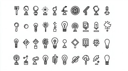 Collection of various light bulb icons symbolizing creativity problem solving and technological advancements in the field of electricity and energy